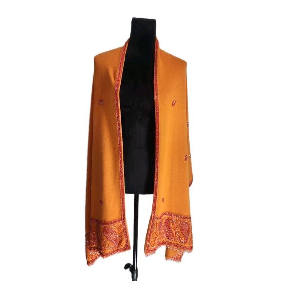 Unbranded Accessories - Unbranded Heavy Large Ethnic Orange Knit Beaded Scarf Shawl 23" × 71"